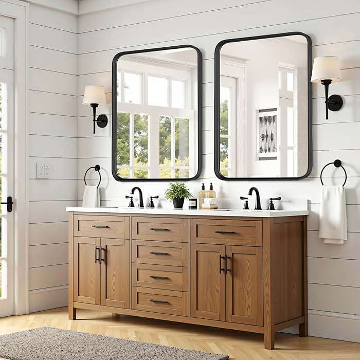 Bathroom Mirror for Wall, 30x22 Inch Rounded Rectangle Mirror, Black Metal Framed Bathroom Vanity Mirror for Restroom Farmhouse, Anti-Rust, Tempered Glass, Horizontally or Vertically Hanging - Image 7