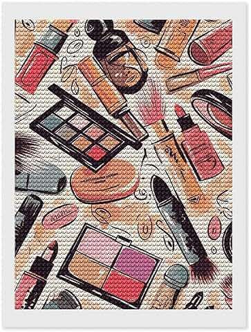 FZMTLDS Cosmetic and Makeup Theme Pattern Diamond Painting Kits 12"x16" Cute Gem Art Painting Full Drill Diamond Dots Paintings for Beginners DIY Diamonds Pictures for Adults Home Wall Decor - Image 1