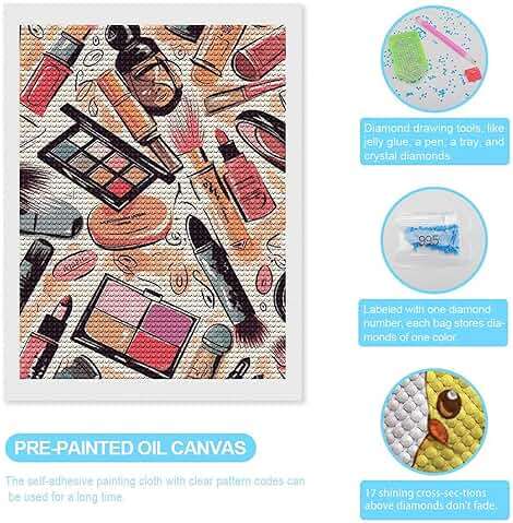 FZMTLDS Cosmetic and Makeup Theme Pattern Diamond Painting Kits 12"x16" Cute Gem Art Painting Full Drill Diamond Dots Paintings for Beginners DIY Diamonds Pictures for Adults Home Wall Decor - Image 3