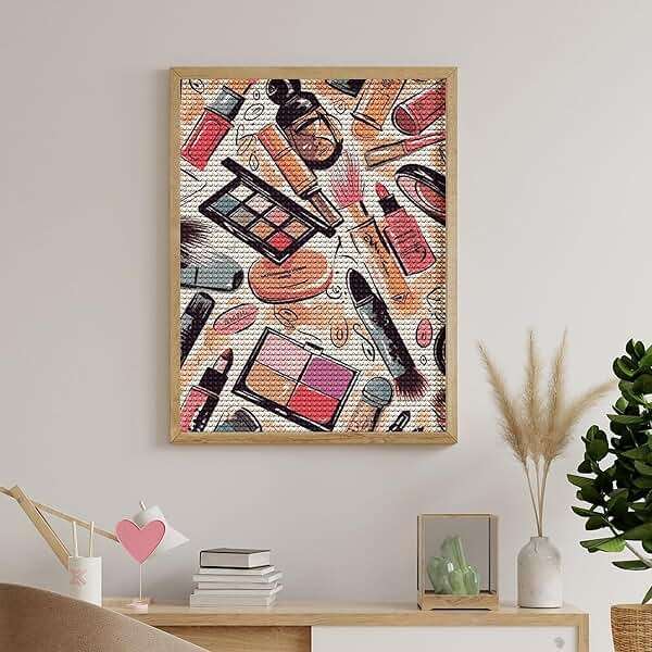 FZMTLDS Cosmetic and Makeup Theme Pattern Diamond Painting Kits 12"x16" Cute Gem Art Painting Full Drill Diamond Dots Paintings for Beginners DIY Diamonds Pictures for Adults Home Wall Decor - Image 5