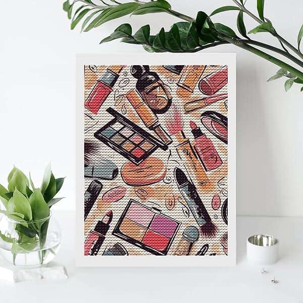 FZMTLDS Cosmetic and Makeup Theme Pattern Diamond Painting Kits 12"x16" Cute Gem Art Painting Full Drill Diamond Dots Paintings for Beginners DIY Diamonds Pictures for Adults Home Wall Decor - Image 7