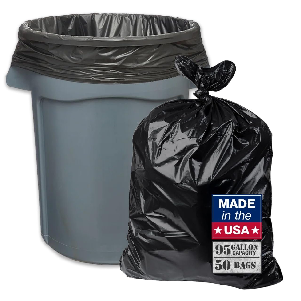 95-96 Gallon Extra-Large Black Garbage Can Liners, Heavy-Duty Trash Bags, 50 Bags, 1.5 Mil Thick, Ideal for Commercial & Home Use - Product Image