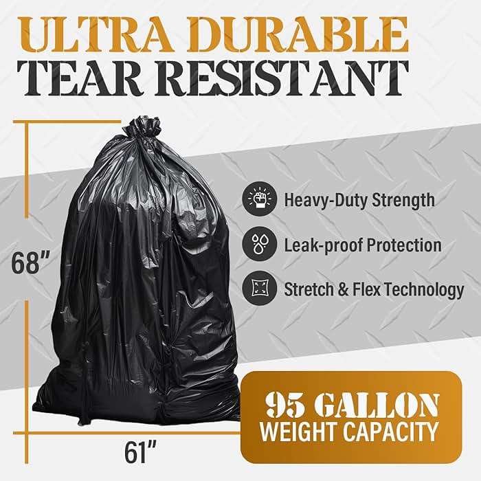 95-96 Gallon Extra-Large Black Garbage Can Liners, Heavy-Duty Trash Bags, 50 Bags, 1.5 Mil Thick, Ideal for Commercial & Home Use - Image 2