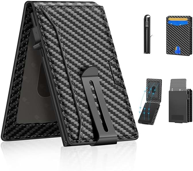 SMART CC Mens Wallet Card Holder,Pop Up Wallet, Bifold Card Holder, ID Window, Cash Money Strap, Gifts for Men Valentines Day (CarbonBlack1) - Product Image