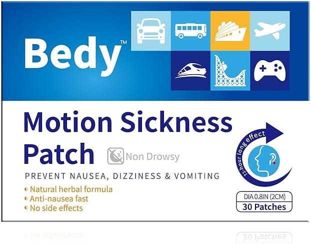 Bedy 30 Count Motion Sickness Patches, Sea Sickness Patches for Cruise, Nausea Relief for Adults & Kids, Non-Drowsy, 72H Long-Lasting, Road, Boat, Airplane Travel Essentials - Product Image