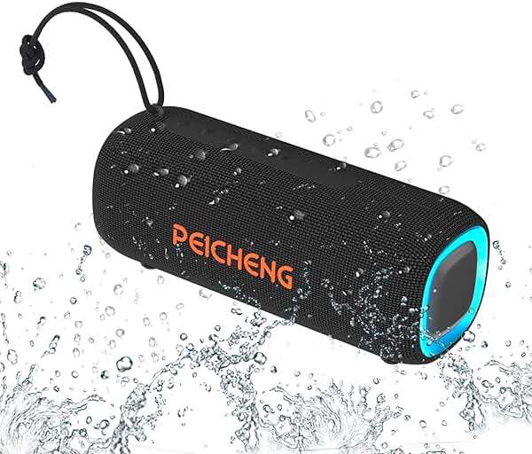 PEICHENG Bluetooth Speaker, Portable Wireless Clear Loud Stereo Sound IPX5 Waterproof with RGB Lights BT5.3 Long Playtime TWS Pairing,for Home Party Outdoor Beach,Great Gift Choice (Black) - Image 1