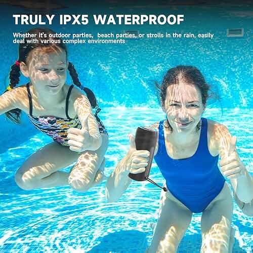 PEICHENG Bluetooth Speaker, Portable Wireless Clear Loud Stereo Sound IPX5 Waterproof with RGB Lights BT5.3 Long Playtime TWS Pairing,for Home Party Outdoor Beach,Great Gift Choice (Black) - Image 3