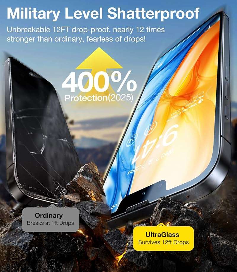UltraGlass UNBREAK TOP 9H+ Armor for iPhone 17e/ 16e Screen Protector 6.1'' (No.1 Military Grade Shatterproof) Screen Protector 17e/ 16e Tempered Glass (Longest Durable & Full Edge Coverage) 2 Pack - Image 3