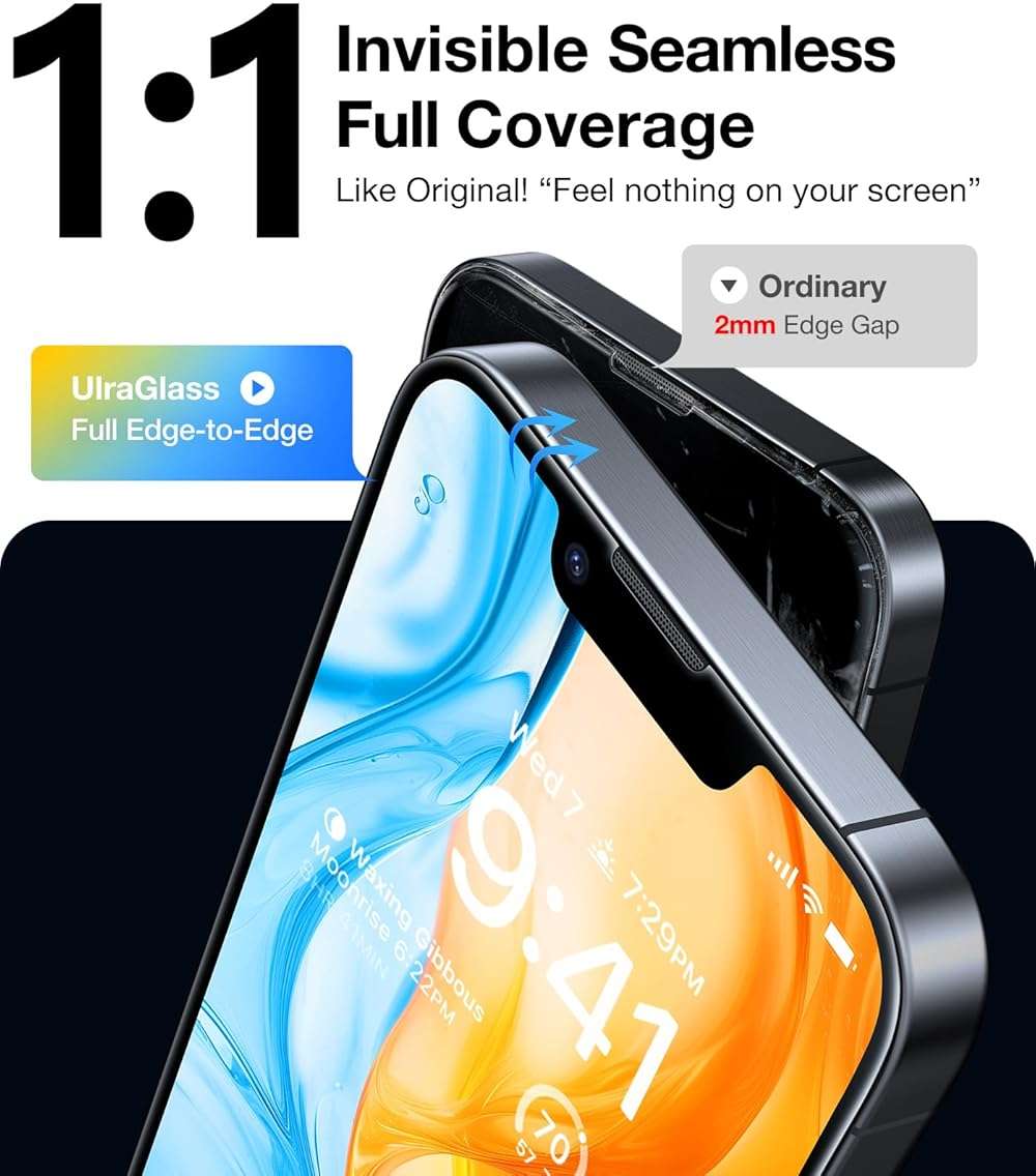 UltraGlass UNBREAK TOP 9H+ Armor for iPhone 17e/ 16e Screen Protector 6.1'' (No.1 Military Grade Shatterproof) Screen Protector 17e/ 16e Tempered Glass (Longest Durable & Full Edge Coverage) 2 Pack - Image 5