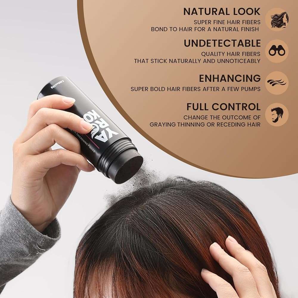 Yargkos Hair Fibers for Thinning Hair or Fill In Fine, Hair Building Fibers (28g) for Women & Men, Hair Powder for Instantly Thicker, Fuller Looking - DARK GRAY - Image 3