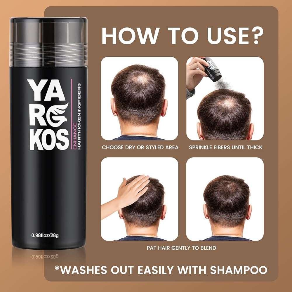 Yargkos Hair Fibers for Thinning Hair or Fill In Fine, Hair Building Fibers (28g) for Women & Men, Hair Powder for Instantly Thicker, Fuller Looking - DARK GRAY - Image 6