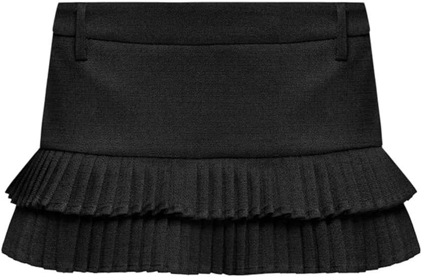 LTZYLS Mini Skirts for Women Ruffle Micro Pleated Linen Low Rise Going Out Concert Festival Y2K Skirt - Image 1