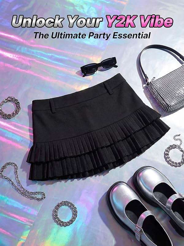 LTZYLS Mini Skirts for Women Ruffle Micro Pleated Linen Low Rise Going Out Concert Festival Y2K Skirt - Image 4