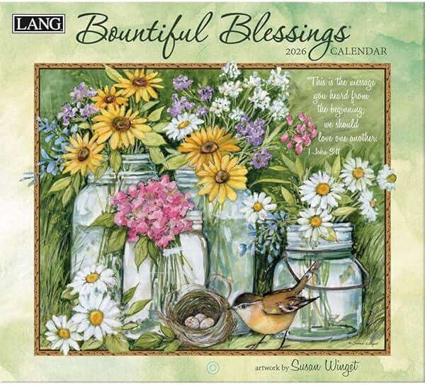 Lang Bountiful Blessings 2026 Wall Calendar – 13.4″ × 12″, 12-Month Calendar with Stapled Binding, Linen-Embossed Art & Inspirational Scripture by Susan Winget - Image 1