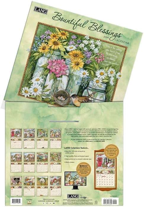 Lang Bountiful Blessings 2026 Wall Calendar – 13.4″ × 12″, 12-Month Calendar with Stapled Binding, Linen-Embossed Art & Inspirational Scripture by Susan Winget - Image 4