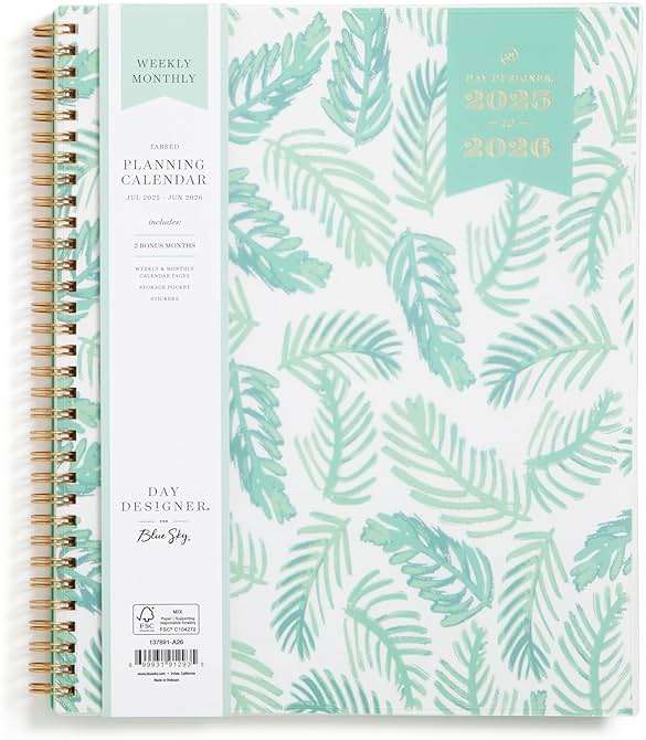 Blue Sky Day Designer 2025-2026 Weekly and Monthly Academic Year Planner Calendar, July 2025 - June 2026, 8.5" x 11", Flexible Cover, Laminated Tabs, Storage Pocket, Includes Stickers, Palms - Image 1