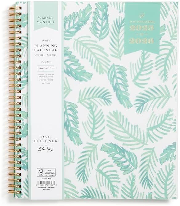 Blue Sky Day Designer 2025-2026 Weekly and Monthly Academic Year Planner Calendar, July 2025 - June 2026, 8.5" x 11", Flexible Cover, Laminated Tabs, Storage Pocket, Includes Stickers, Palms - Product Image