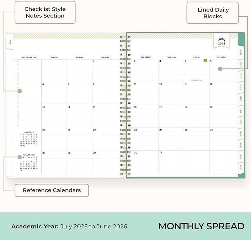 Blue Sky Day Designer 2025-2026 Weekly and Monthly Academic Year Planner Calendar, July 2025 - June 2026, 8.5" x 11", Flexible Cover, Laminated Tabs, Storage Pocket, Includes Stickers, Palms - Image 4