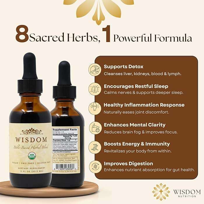 Organic Turmeric, Frankincense and Myrrh – Herbal Supplement Blend for Energy, Detox, Focus, Immunity & Stress – Non-GMO Vegan Tonic with Milk Thistle – Wisdom Bible Based Blend – 2oz Liquid Drops - Image 3