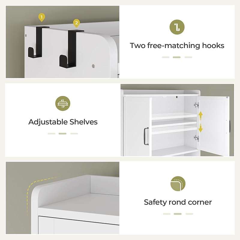 UPOSOJA Over The Toilet Storage Cabinet with Pulley Small Bathroom Storage Cabinet, Space Saver W/Adjustable Shelf & Open Shelf for Bathroom, Restroom, Laundry (White) - Image 7