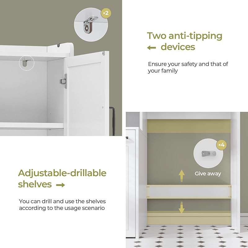 UPOSOJA Over The Toilet Storage Cabinet with Pulley Small Bathroom Storage Cabinet, Space Saver W/Adjustable Shelf & Open Shelf for Bathroom, Restroom, Laundry (White) - Image 8