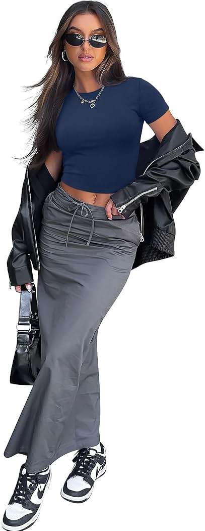 SAMPEEL Crop Tops for Women Summer Trendy Tight Tshirts 2024 Slim Fit - Image 3