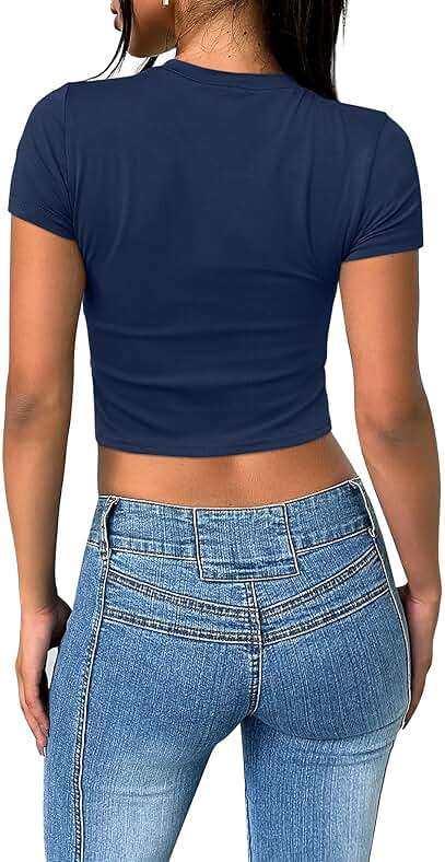 SAMPEEL Crop Tops for Women Summer Trendy Tight Tshirts 2024 Slim Fit - Image 5