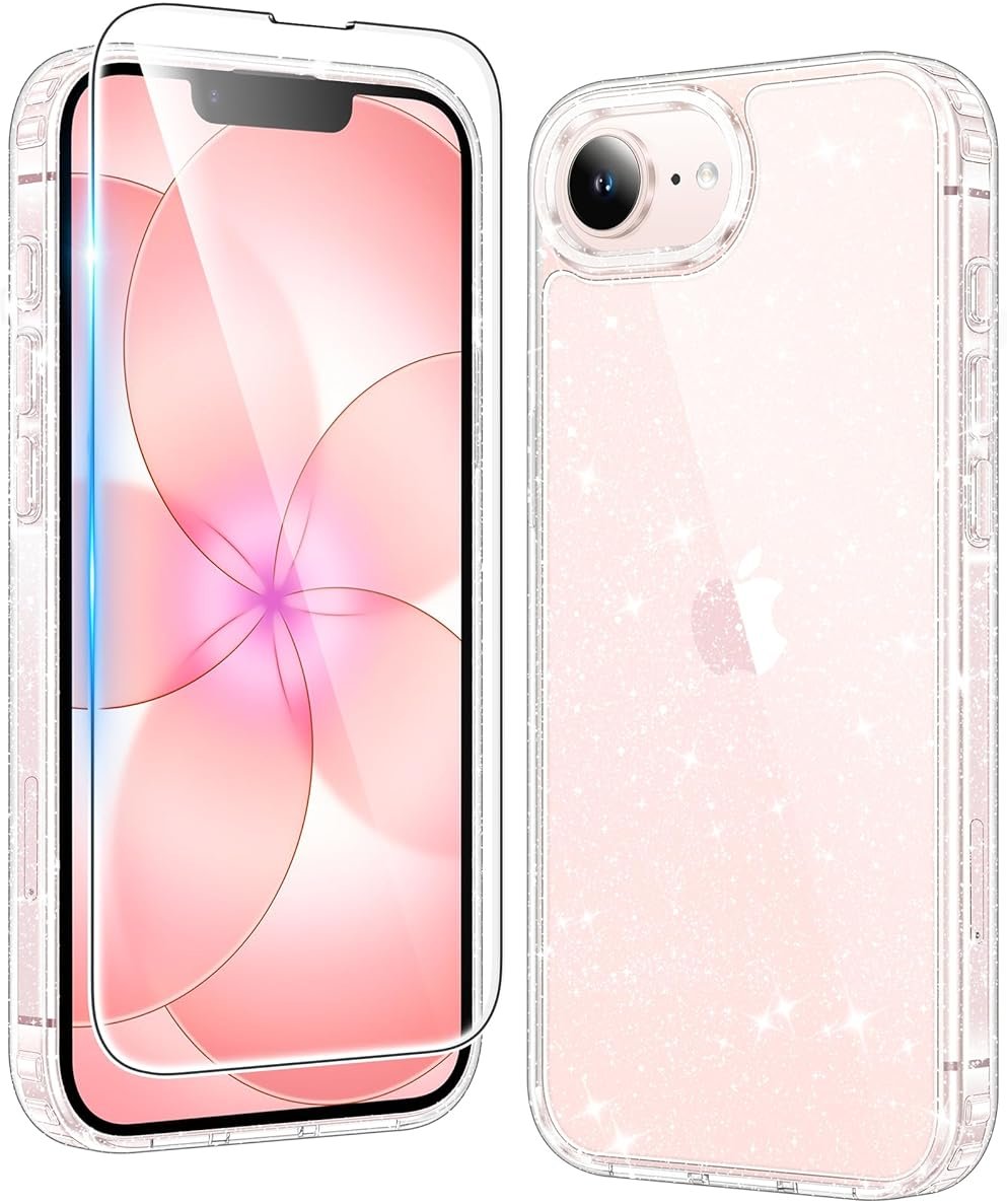FNTCASE for iPhone 17e Case Glitter: for iPhone 16e Case Bling Sparkle Clear Anti Yellowing Rugged Case Military Grade Protection Slim Cases | Scratch-Resistant Transparent Cell Phone Cover (Shiny) - Product Image