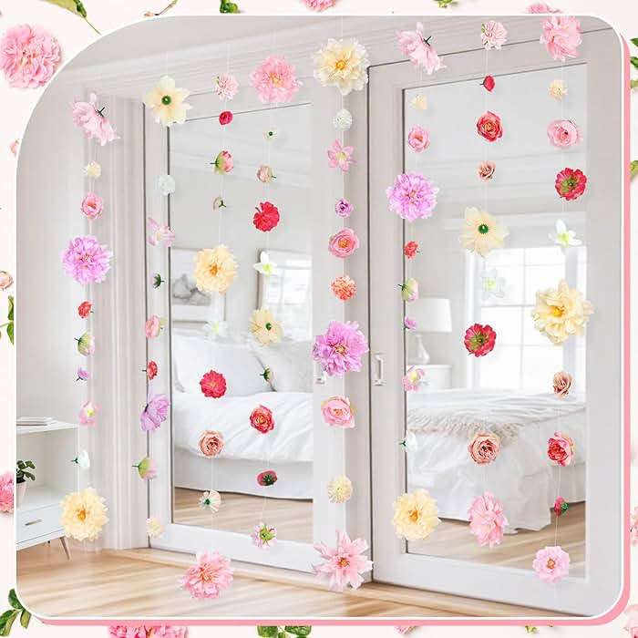 K KUMEED 6 PCS Artificial Rose Flowers Hanging Decorations,13 FT Dangling Fake Rose with Hooks Spring Party Decorations for Wedding Party Background Birthday Baby Shower Home Flower Garden Themed - Image 4