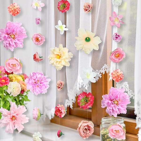 K KUMEED 6 PCS Artificial Rose Flowers Hanging Decorations,13 FT Dangling Fake Rose with Hooks Spring Party Decorations for Wedding Party Background Birthday Baby Shower Home Flower Garden Themed - Image 5
