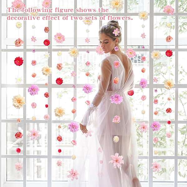 K KUMEED 6 PCS Artificial Rose Flowers Hanging Decorations,13 FT Dangling Fake Rose with Hooks Spring Party Decorations for Wedding Party Background Birthday Baby Shower Home Flower Garden Themed - Image 7