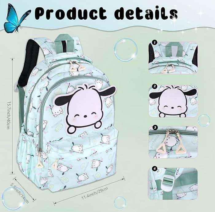 Roffatide Anime All Over Print Casual Backpack Laptop Backpack Travel Hiking Rucksack Green - Image 2