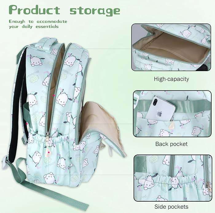 Roffatide Anime All Over Print Casual Backpack Laptop Backpack Travel Hiking Rucksack Green - Image 4