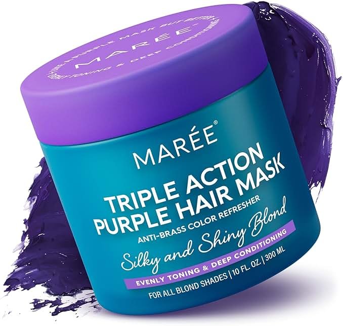 MAREE Deep Conditioning Hair Mask for Damaged Hair Treatment – Keratin Hair Care for Hydrating Growth Repair Moisturizing – Dry Curly Color Refreshing – 10 Fl Oz, Purple - Product Image
