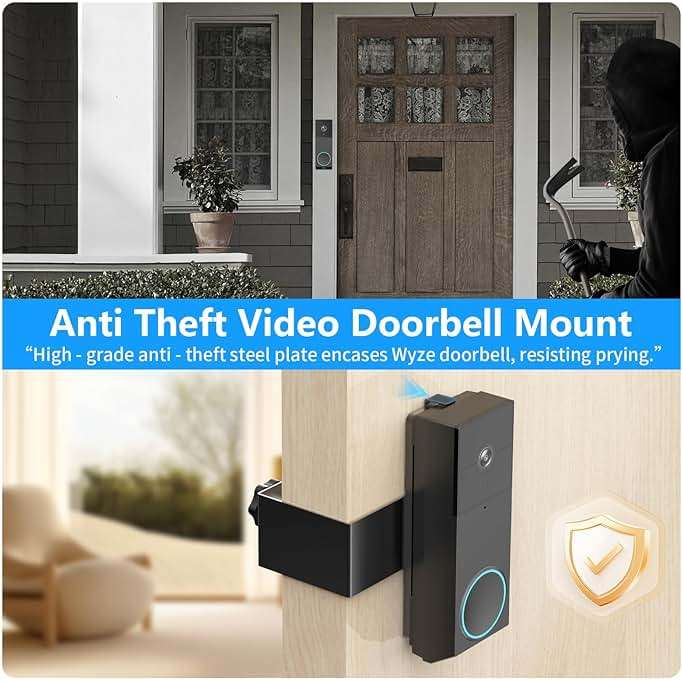 Anti-Theft Door Mount for Wyze Duo Cam Doorbell Only, No-Drill Wyze Doorbell Camera Mount, Metal Adjustable Door Bell Kits for Home Rentals Room Black - Image 3
