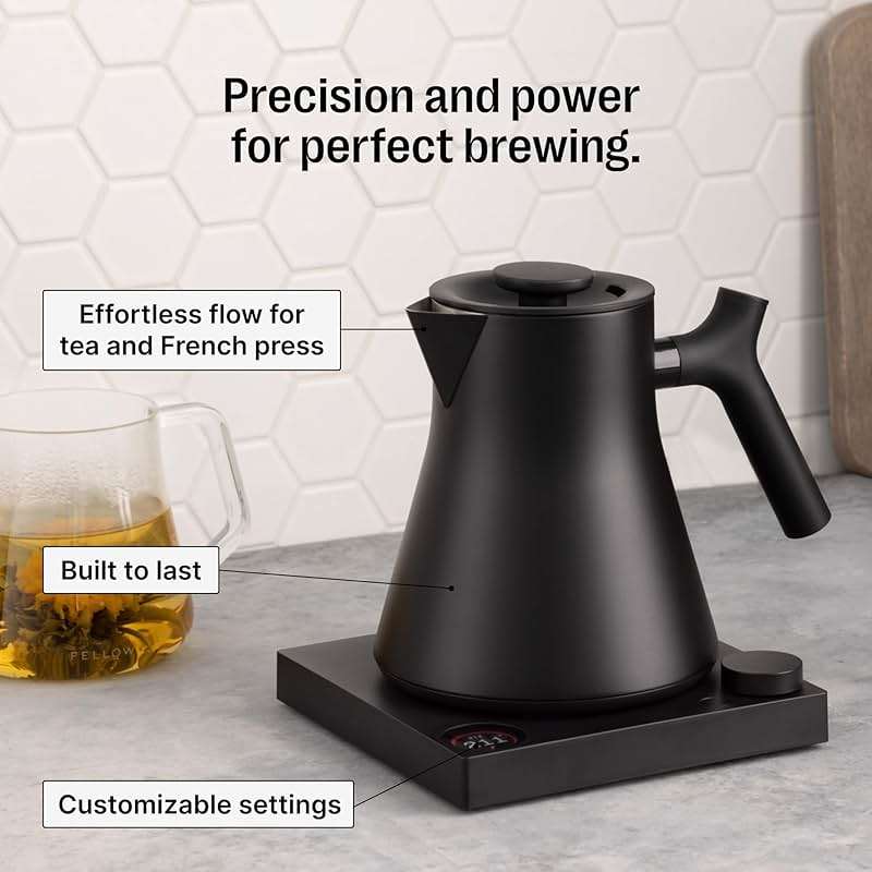 Fellow Corvo EKG Pro Electric Tea Kettle - Quick Heating, Precise Temperature Control Electric Kettle, Scheduling, Built-in Brew Timer for Boiling Water - Matte White with Maple Handle - 0.9 Liter - Image 4
