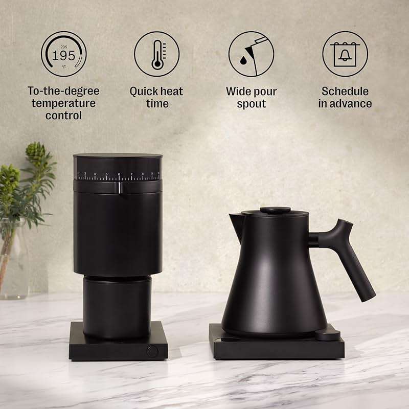 Fellow Corvo EKG Pro Electric Tea Kettle - Quick Heating, Precise Temperature Control Electric Kettle, Scheduling, Built-in Brew Timer for Boiling Water - Matte White with Maple Handle - 0.9 Liter - Image 5