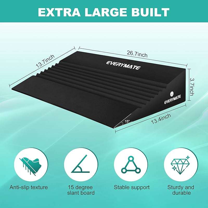 EVERYMATE Squat Wedge, Extra Large Squat Wedge Block, Squat Wedges Weightlifting, Calf Stretching, Slant Board for Squats, Heel Elevated Squat Wedge, Knees Over Toes Squats, Calf Wedge Stretching Block - Image 2
