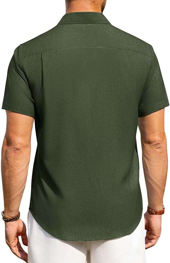 Alimens & Gentle Mens Linen Shirts Short Sleeve Button Down Shirts Wrinkle Free Casual Vacation Beach Summer Tops - Image 5