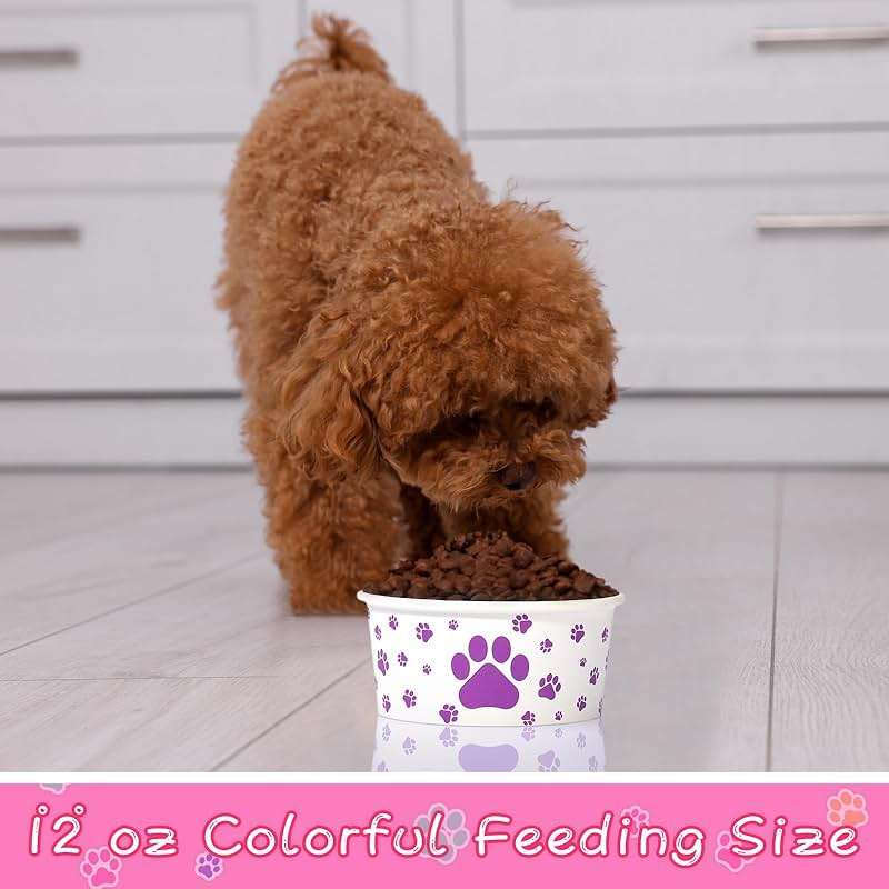 Mifoci 40 Pieces Disposable Pets Bowls 12 oz Colorful Paper Dog Bowls Cute Foot Print Design Food Dishes for Feeding Dogs and Cats Puppies Travel Wet Dry Food Water - Image 4