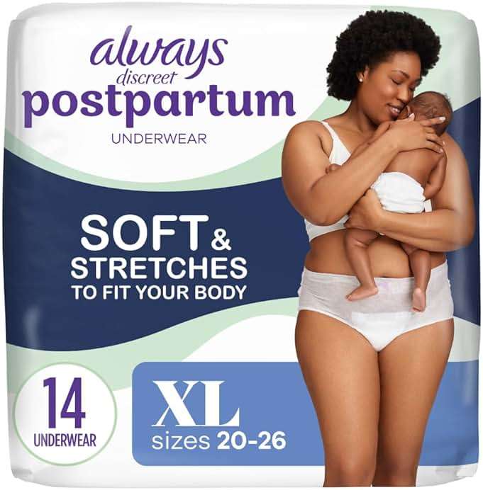 Always Discreet Postpartum, Reimagined Adult Diapers for Women, Maximum Absorbency Postpartum Underwear Size XL/XXL, Up to 100% Leak Free Bladder Leak Protection, 14 Count - Image 1