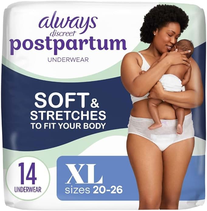 Always Discreet Postpartum, Reimagined Adult Diapers for Women, Maximum Absorbency Postpartum Underwear Size XL/XXL, Up to 100% Leak Free Bladder Leak Protection, 14 Count - Product Image