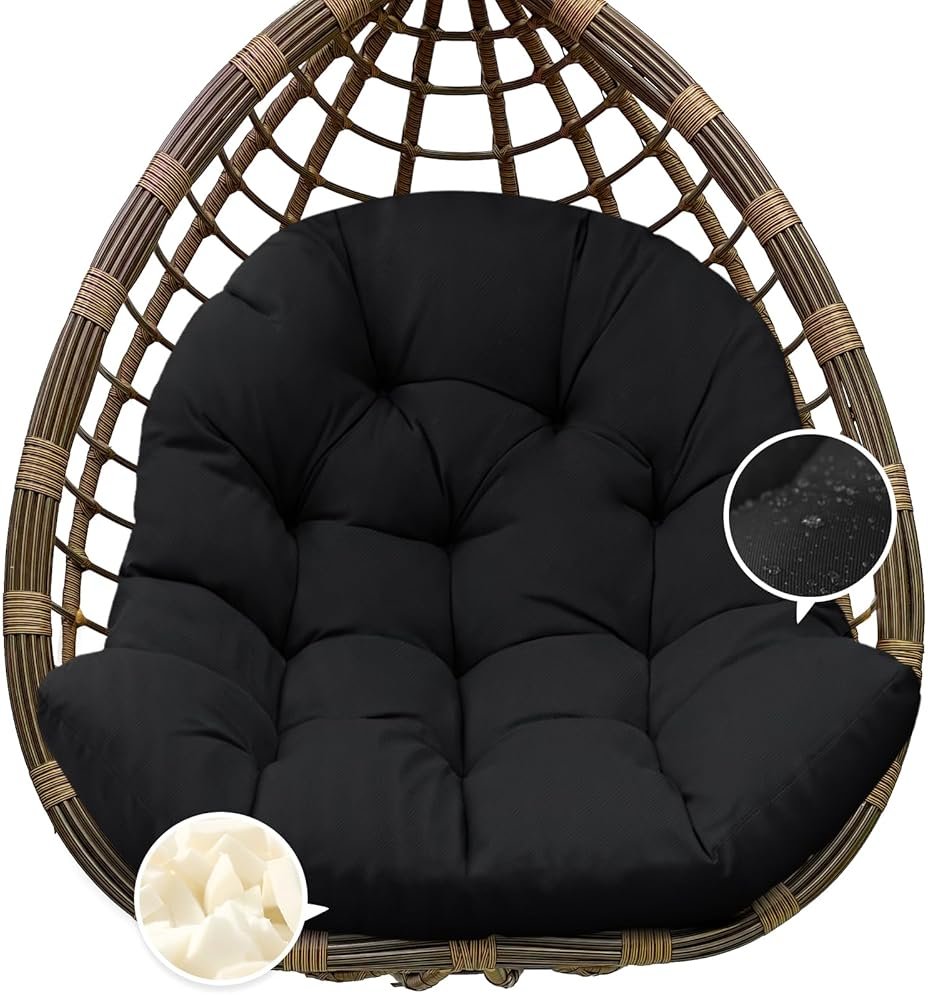 Tycdiose Egg Chair Cushion Replacement, Waterproof Outdoor Hanging Egg Chair Cushion Hammock Swing Chairs Cushions Pads, U-Shaped Thickened Cushions for Hanging Eggs Chairs, 47x33x7 Inches (Black) - Product Image