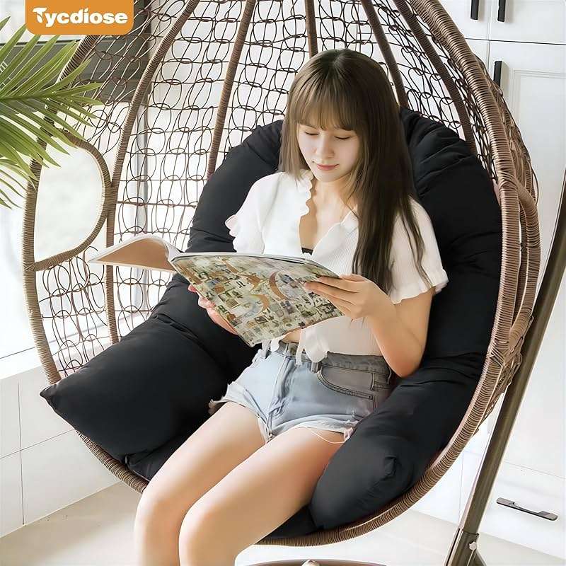 Tycdiose Egg Chair Cushion Replacement, Waterproof Outdoor Hanging Egg Chair Cushion Hammock Swing Chairs Cushions Pads, U-Shaped Thickened Cushions for Hanging Eggs Chairs, 47x33x7 Inches (Black) - Image 2