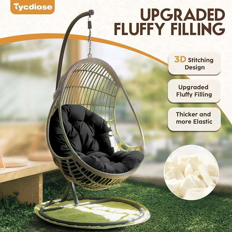 Tycdiose Egg Chair Cushion Replacement, Waterproof Outdoor Hanging Egg Chair Cushion Hammock Swing Chairs Cushions Pads, U-Shaped Thickened Cushions for Hanging Eggs Chairs, 47x33x7 Inches (Black) - Image 6