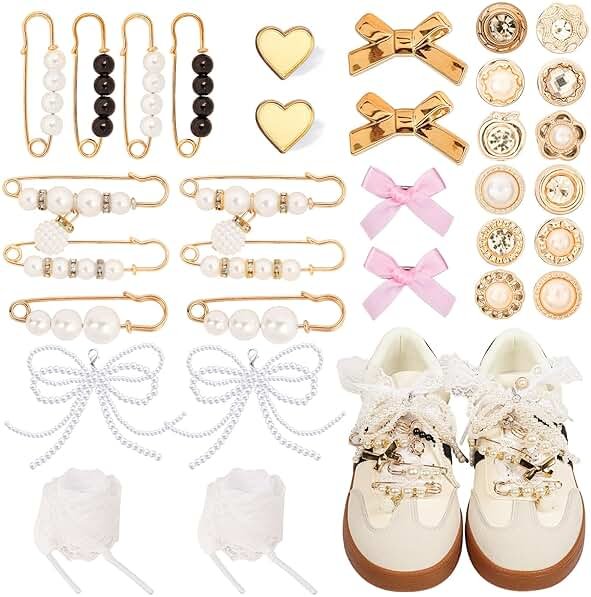 HDGDT Shoe Charms for Sneakers, Charms for Shoe Shoelace Junk Socks, Pearl Shoe Laces Charms for Sneakers, Shoe Jewelry for Women Sneakers Socks Shoelaces Clothes, Hats Decoration - Product Image