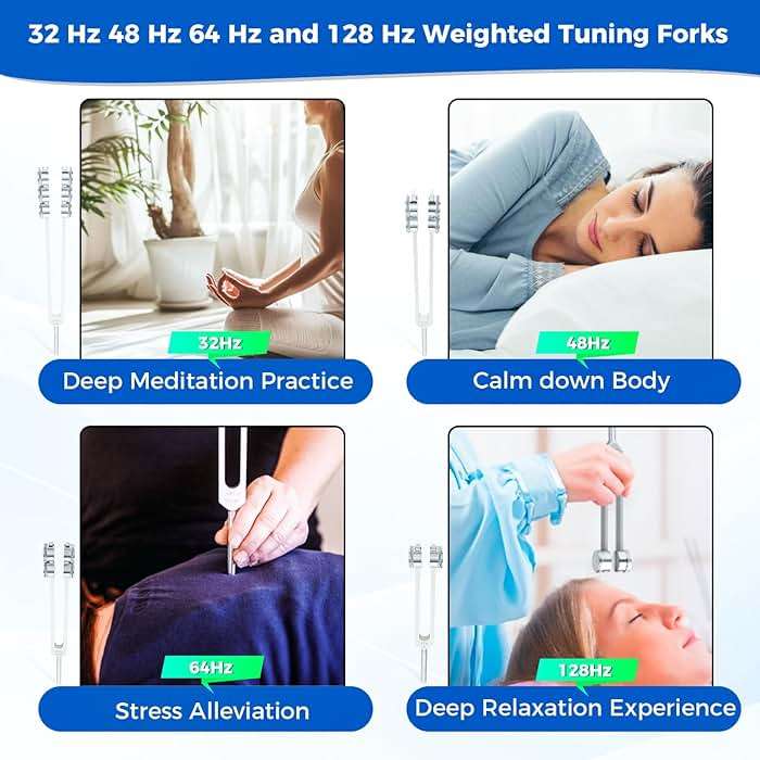 32 Hz 48 Hz 64 Hz and 128 Hz Otto Tuner Weighted Tuning Forks of 4 for Healing, Sound Therapy, stress alleviation, relaxation, with Handbag, Hammer and Wrench - Image 4