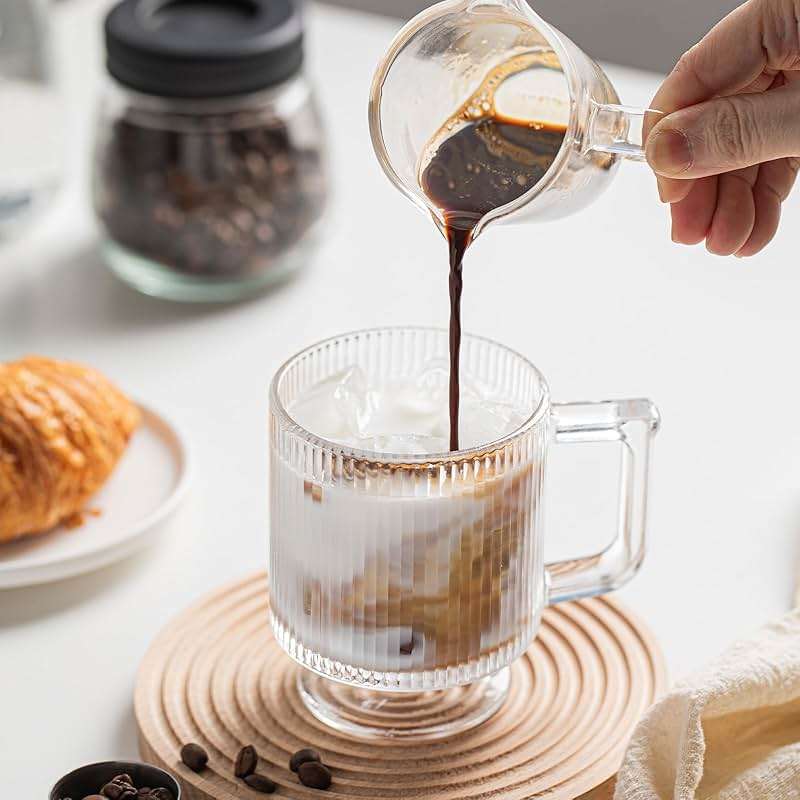 INSETLAN 6-Piece Ribbed Glass Coffee Mug Set, 10 oz Clear Glass Tea Cups with Handle, Modern Vertical Stripe Design for Everyday Drinks – Perfect for Coffee, Tea, Latte, Cappuccino, and More - Image 8