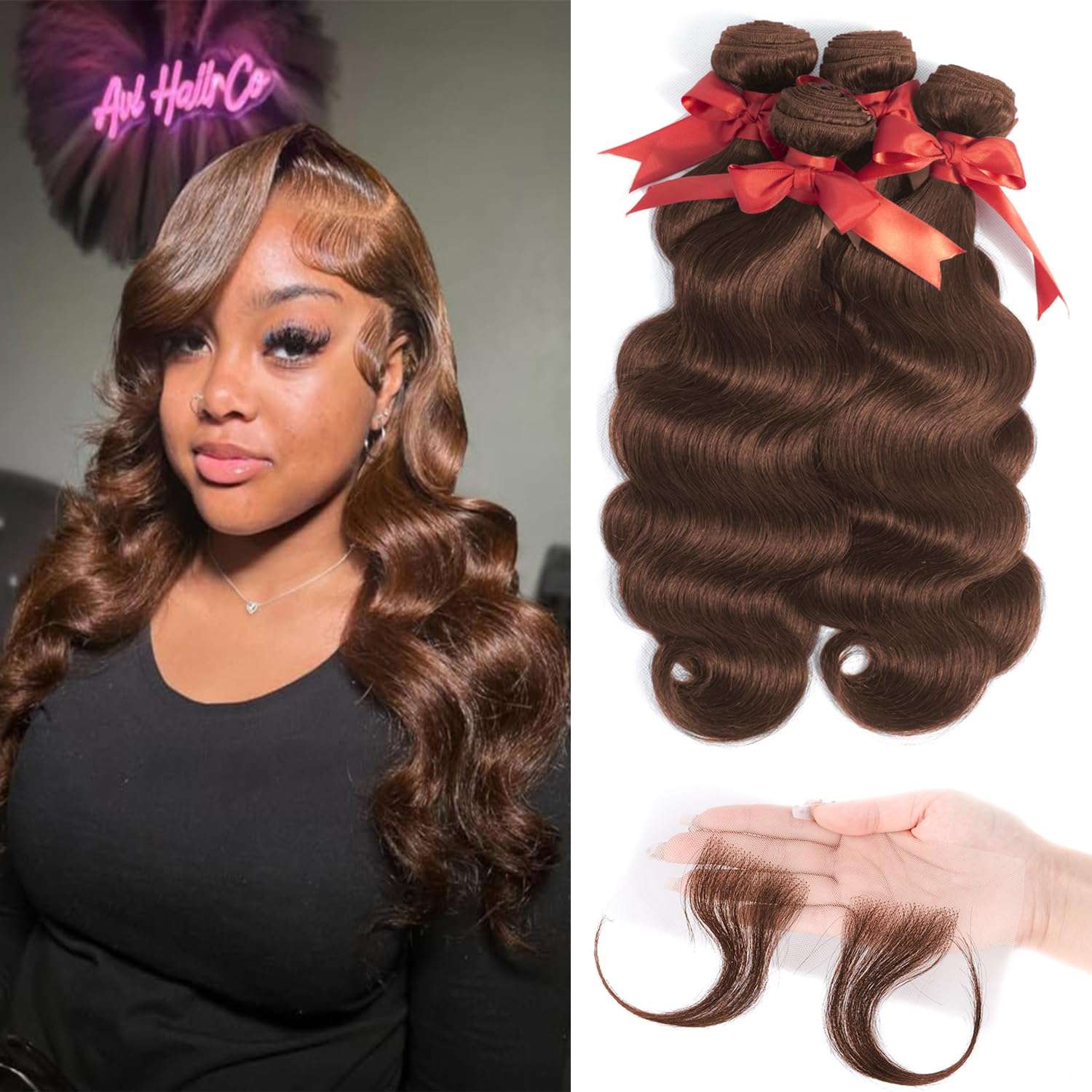 LUXEDIVA Chocolate Brown Human Hair Bundles 12A Body Wave Bundles Human Hair 14 16 18 18 Inch 4 Bundles Unprocessed 100% Indian Chocolate Color 4 Brown Real Hair Extensions - Image 1