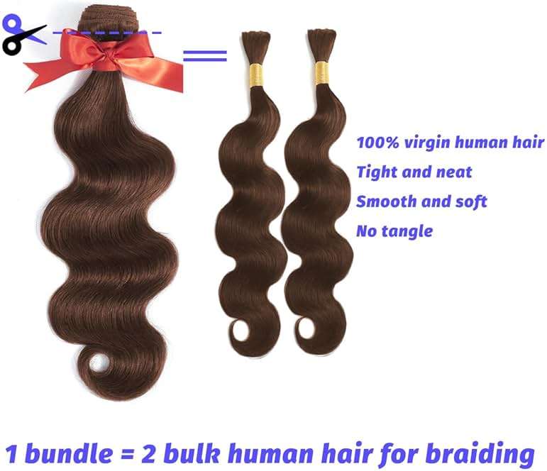 LUXEDIVA Chocolate Brown Human Hair Bundles 12A Body Wave Bundles Human Hair 14 16 18 18 Inch 4 Bundles Unprocessed 100% Indian Chocolate Color 4 Brown Real Hair Extensions - Image 6